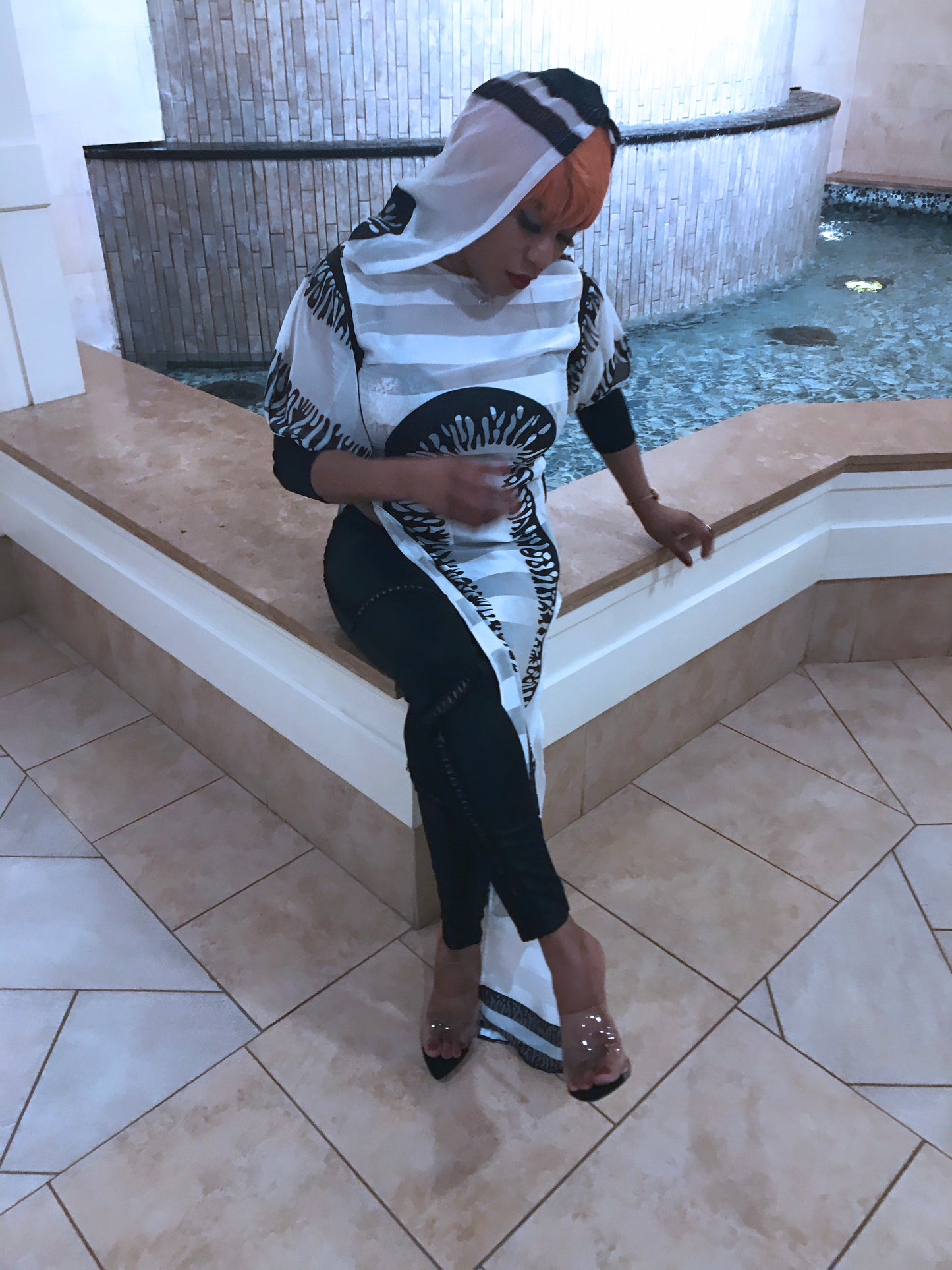 OPEN SIDED HOODED STRIPED DRESS TOP