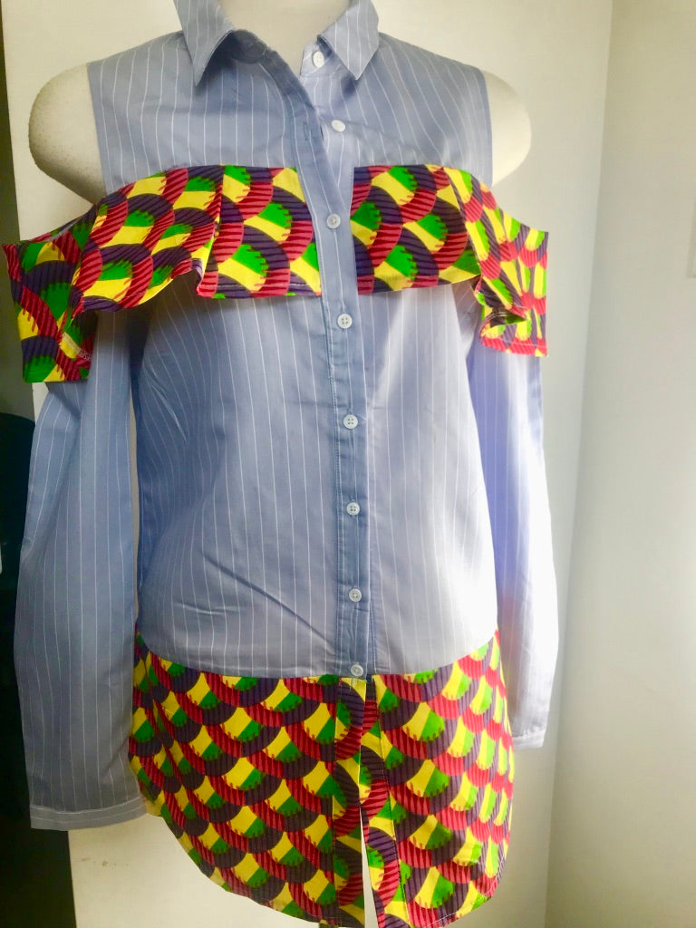 COLD SHOULDER DRESS SHIRT