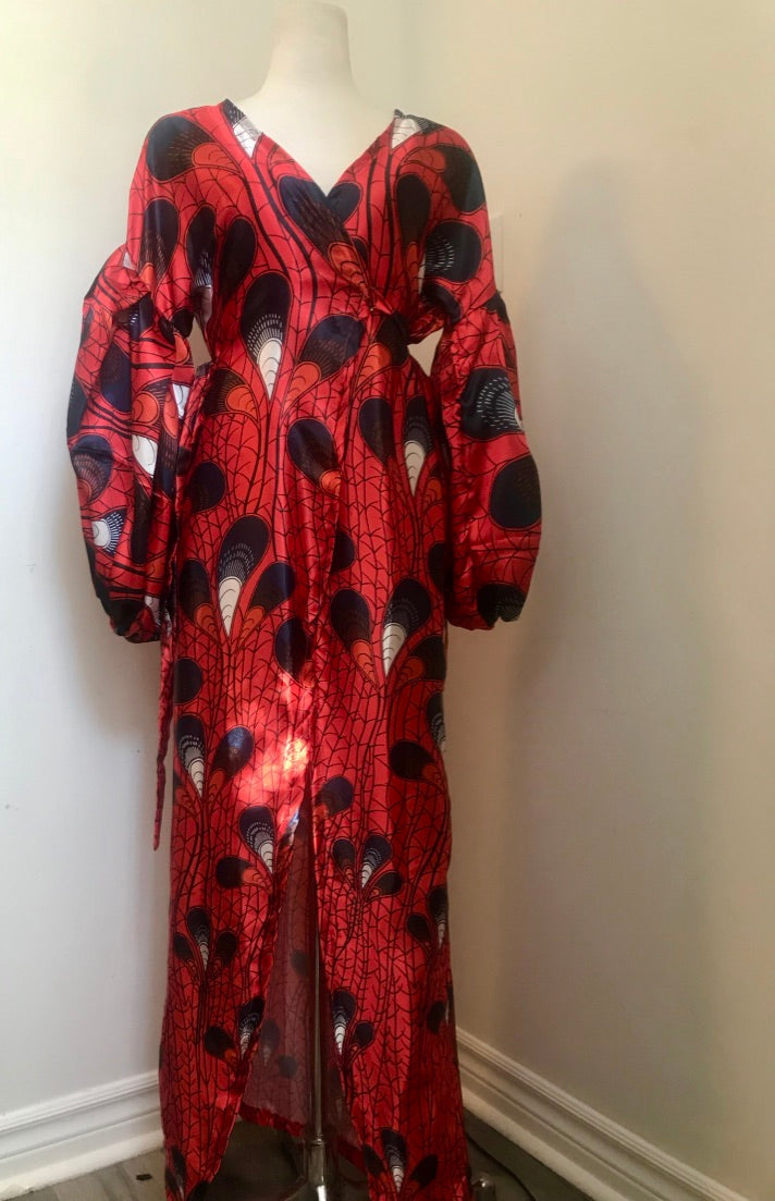SATIN BUBBLE-SLEEVES KIMONO