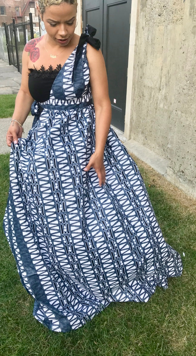 EMBROIDERED CROCHET MAXI MAKEDA DRESS