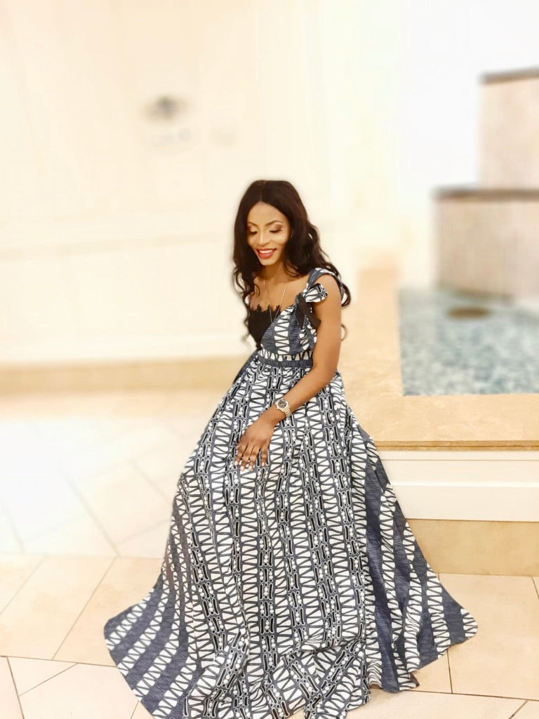 EMBROIDERED CROCHET MAXI MAKEDA DRESS