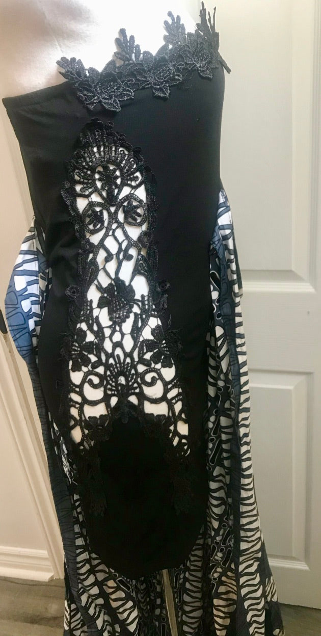 EMBROIDERED CROCHET MAXI MAKEDA DRESS
