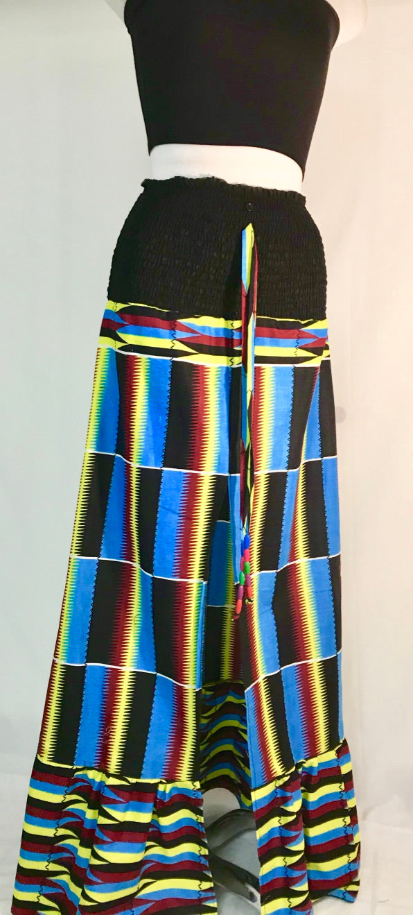 SMOCKED FRONT-SLIT MAXI SKIRT