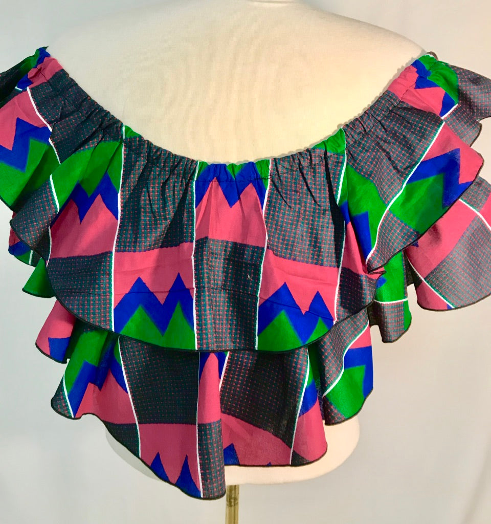 RUFFLE OFF-THE-SHOULDER CROP WITH HEAD WRAP