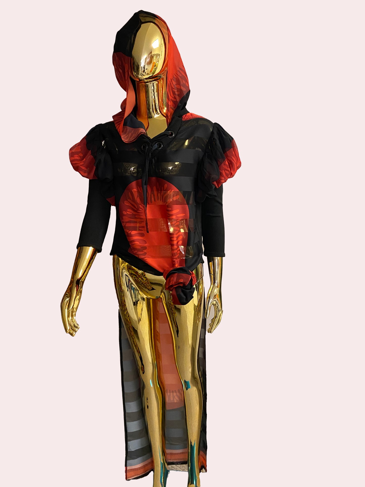 OPEN SIDED HOODED STRIPED DRESSTOP