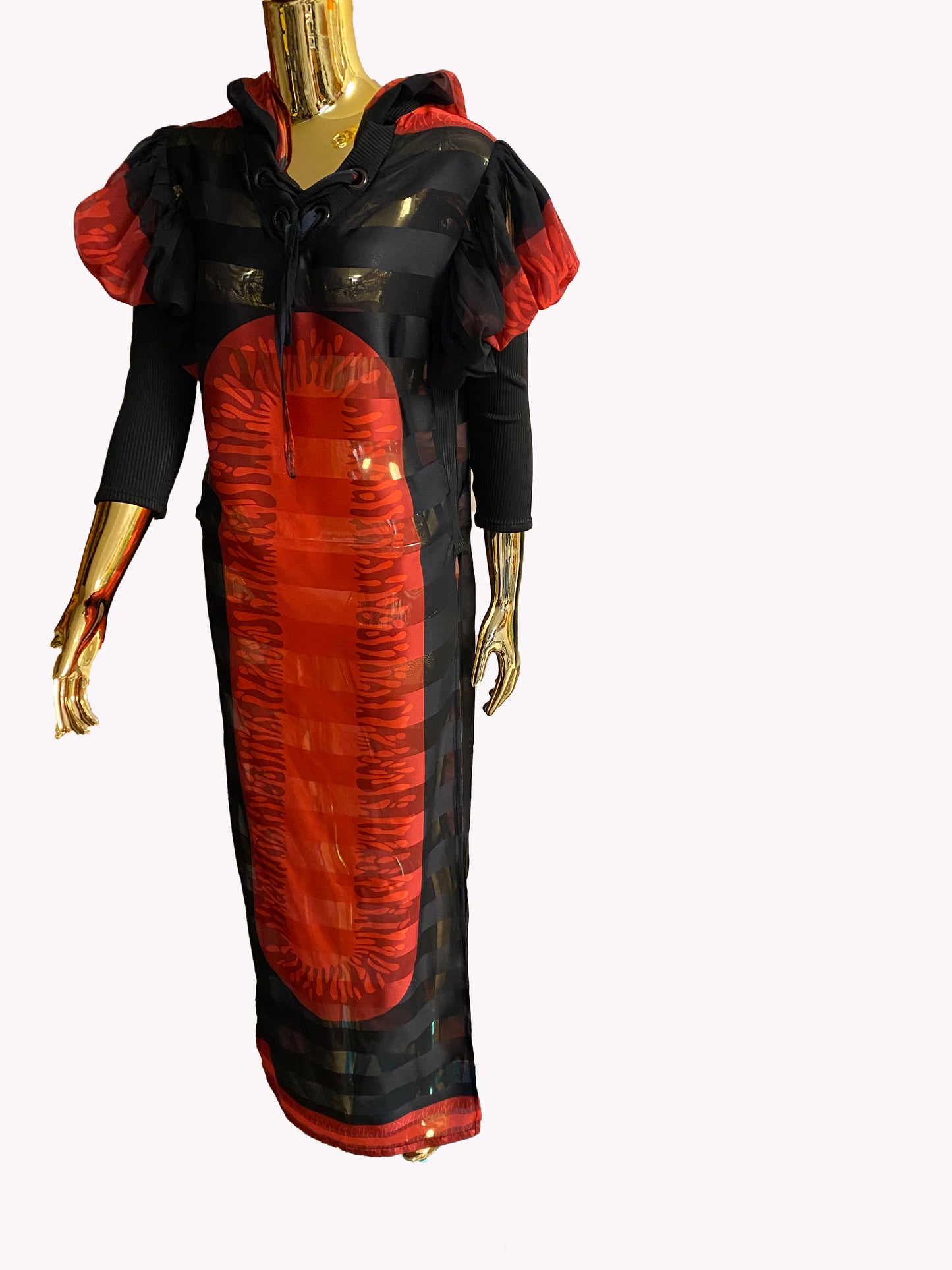 OPEN SIDED HOODED STRIPED DRESSTOP
