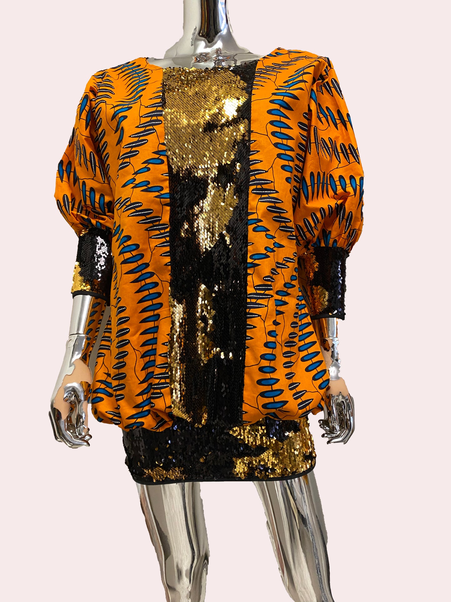 SMOKED ANKARA DRESSTOP WITH TWO-FACE SEQUENCE