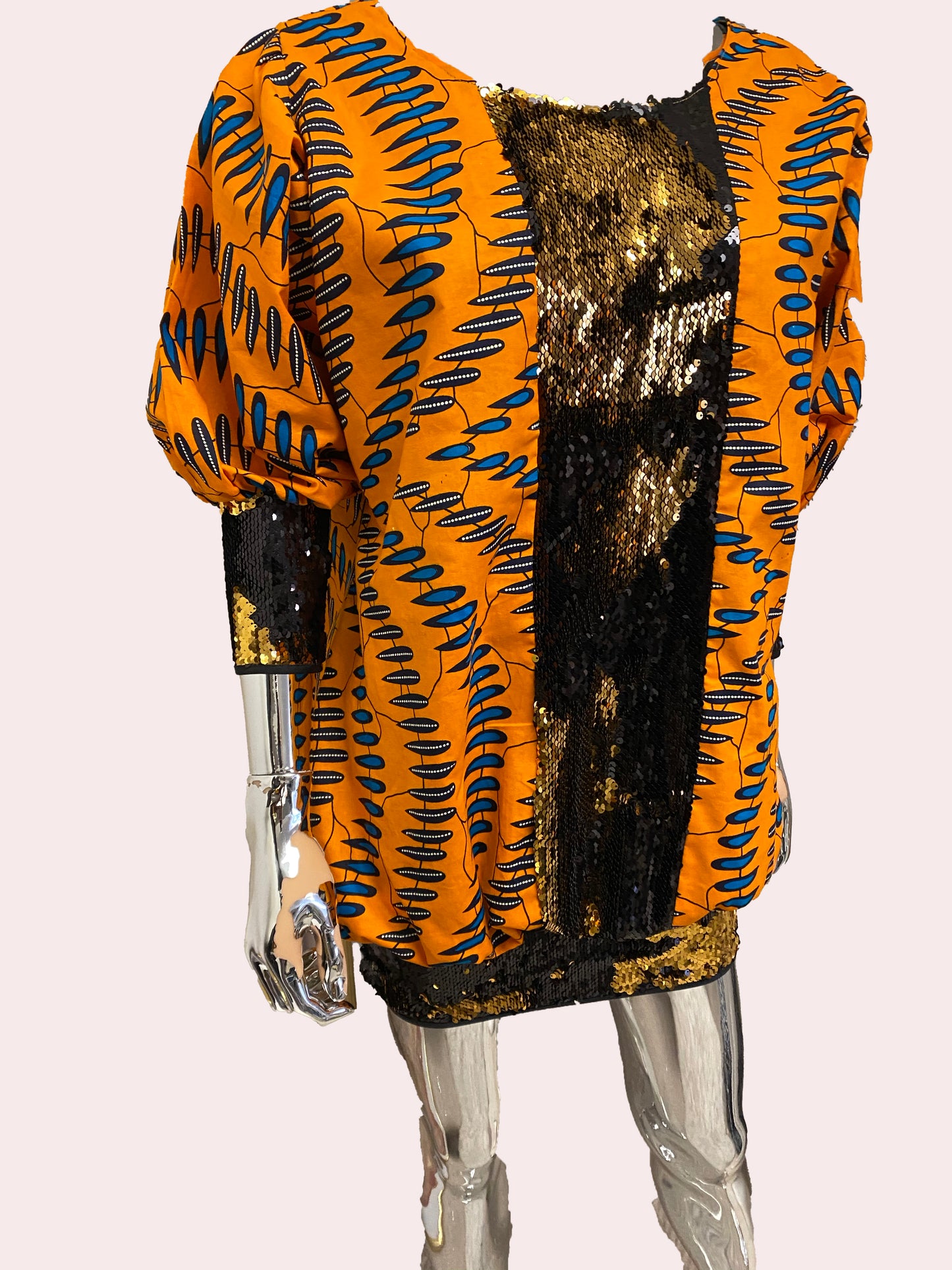 SMOKED ANKARA DRESSTOP WITH TWO-FACE SEQUENCE
