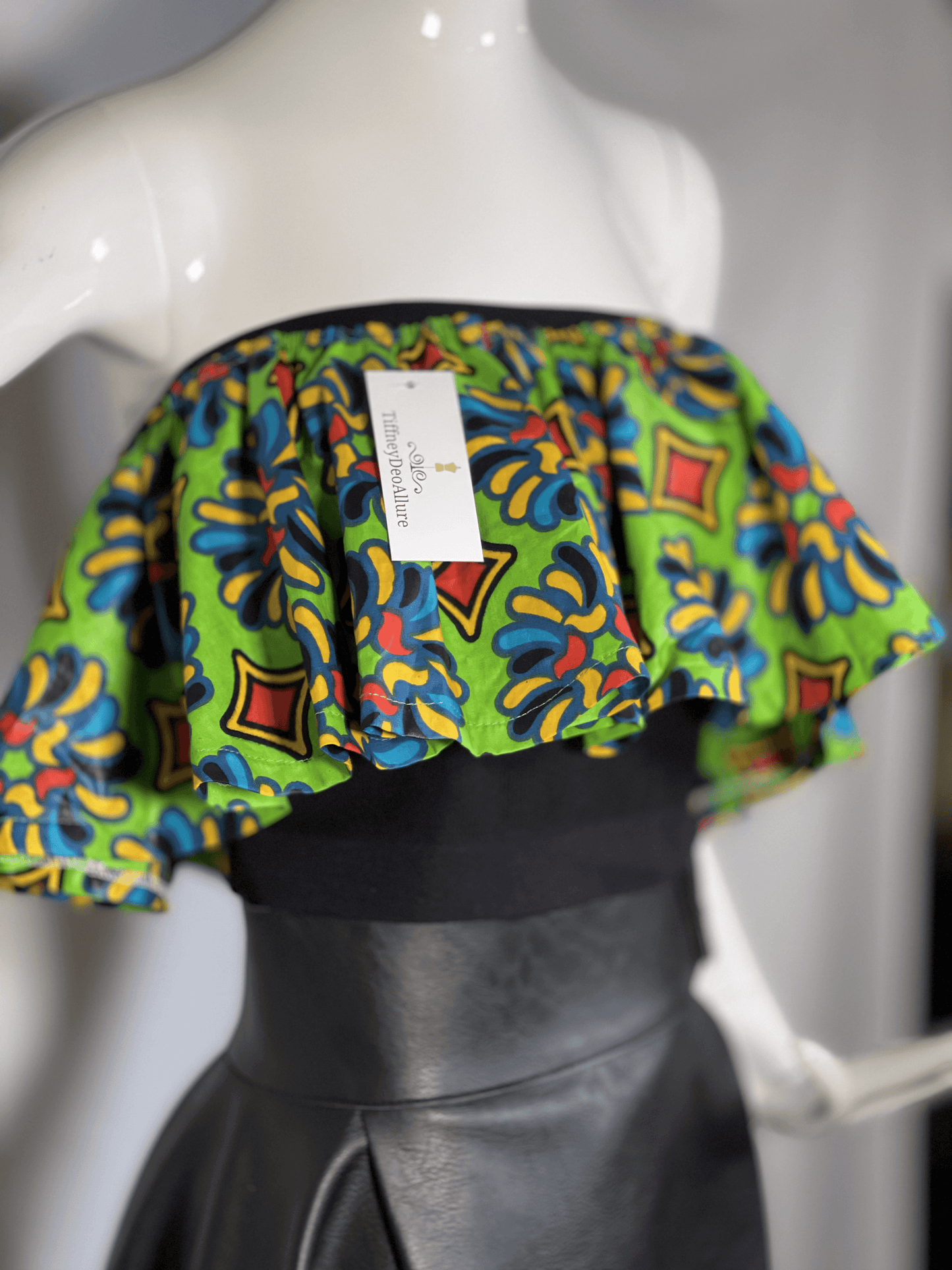 Sided Wrap Leather Skirt and Flair Crop Top