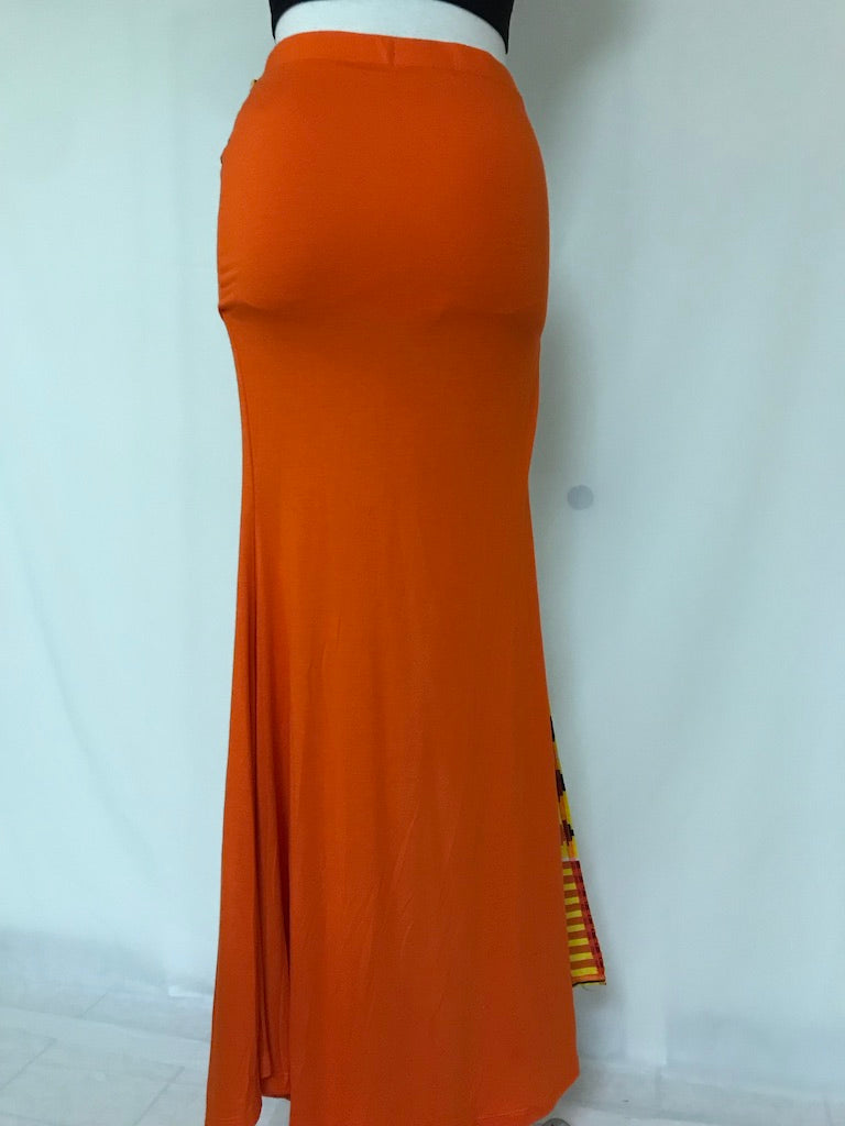 ORANGE SOLID ZIP-FRONTSIDE-SLIT TIED UP MAXI SKIRT