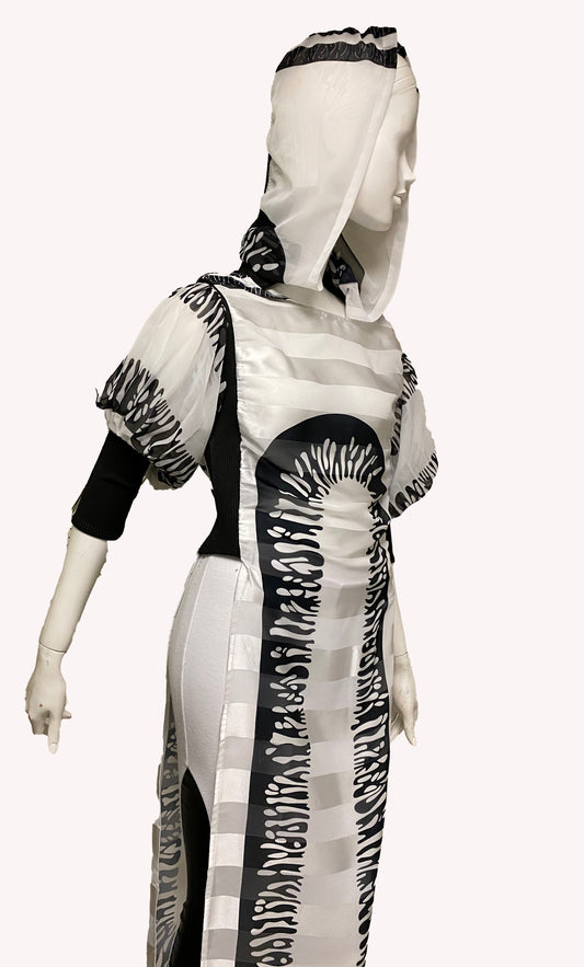 OPEN SIDED HOODED STRIPED DRESS TOP