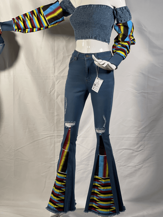 Not So Common Ripped Bell Bottom Jeans Set