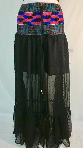 SMOCKED HIGH-WAIST SHEER MAXI SKIRT