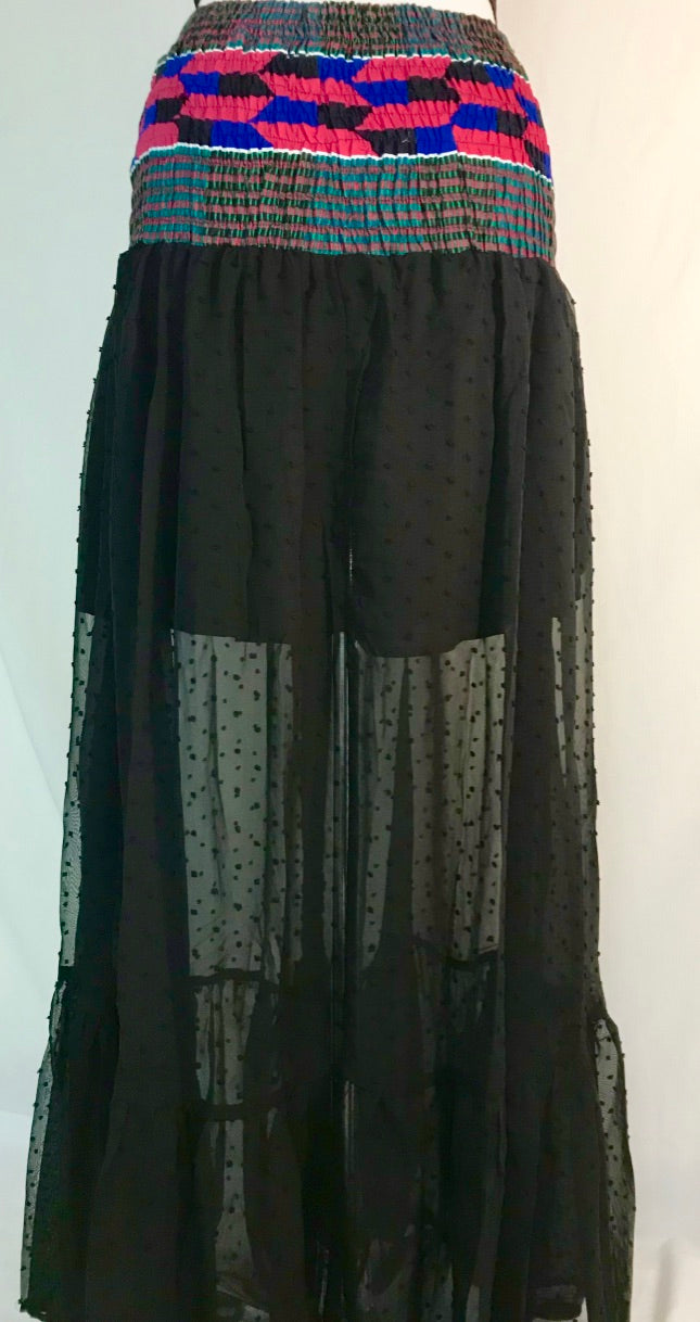 SMOCKED HIGH-WAIST SHEER MAXI SKIRT