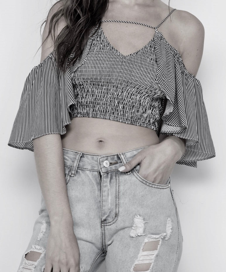 Smocked off the shoulder crop top new arrivals